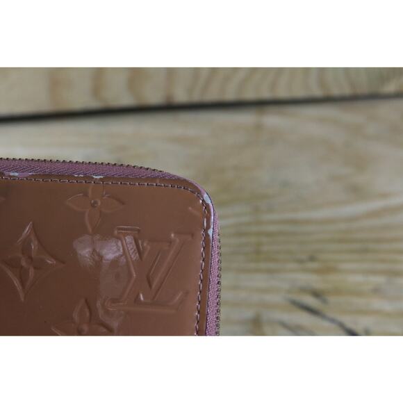 Louis Vuitton Wallet Zip Around Monogram Vernis Zippy Rose Velours Brown Italy - Picture 9 of 16